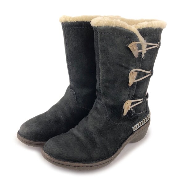 UGG Kona Black Leather Toggle Winter Boots 6 - Picture 3 of 13